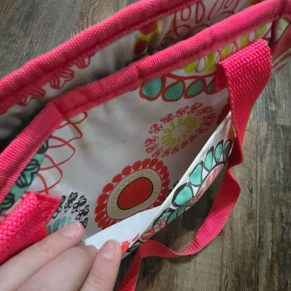 Thirty-One Thermal Tote Lunch Bag Pink Floral Medallion Insulated Zippered Tote